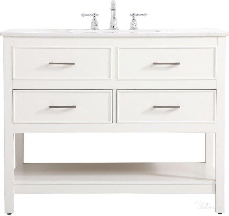 The appearance of Sinclaire 42 Inch Single Bathroom Vanity In White designed by Elegant Lighting in the traditional interior design. This white piece of furniture  was selected by 1StopBedrooms from Sinclaire Collection to add a touch of cosiness and style into your home. Sku: VF19042WH. Material: MDF. Product Type: Bathroom Vanity. Image1