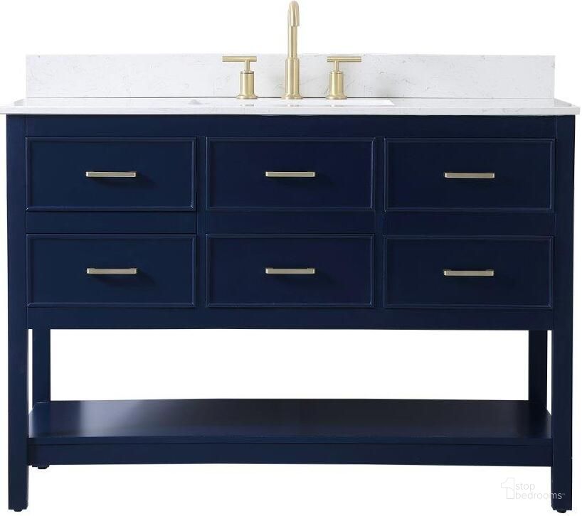 The appearance of Sinclaire 48 Inch Single Bathroom Vanity In Blue With Backsplash designed by Elegant Lighting in the traditional interior design. This blue piece of furniture  was selected by 1StopBedrooms from Sinclaire Collection to add a touch of cosiness and style into your home. Sku: VF19048BL-BS. Material: MDF. Product Type: Bathroom Vanity. Image1