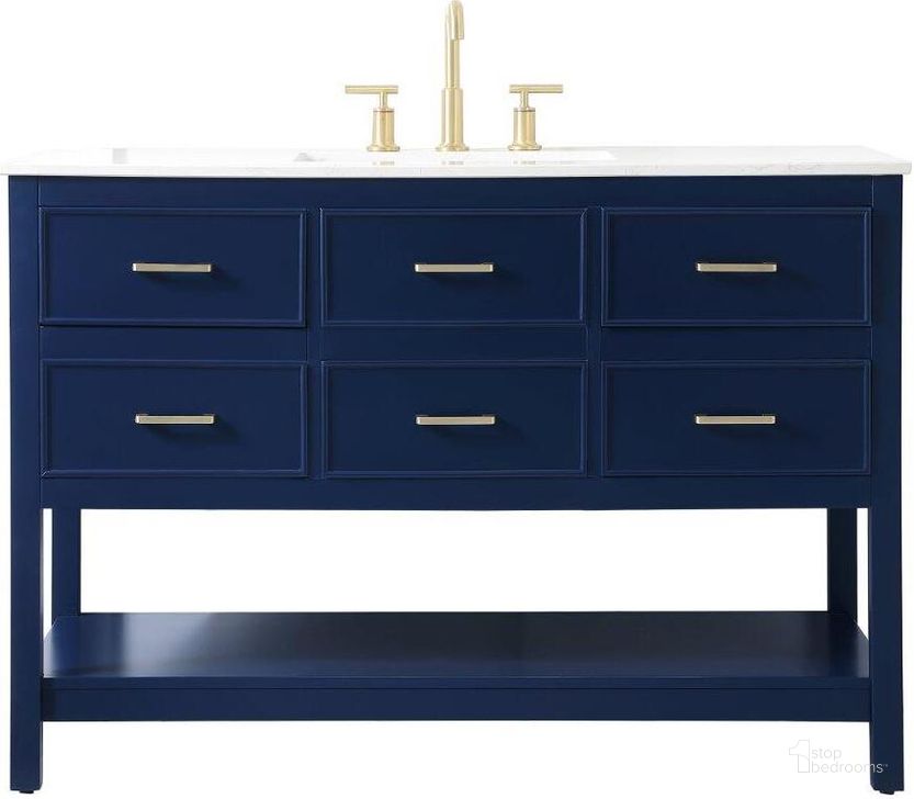 The appearance of Sinclaire 48 Inch Single Bathroom Vanity In Blue designed by Elegant Lighting in the traditional interior design. This blue piece of furniture  was selected by 1StopBedrooms from Sinclaire Collection to add a touch of cosiness and style into your home. Sku: VF19048BL. Material: MDF. Product Type: Bathroom Vanity. Image1