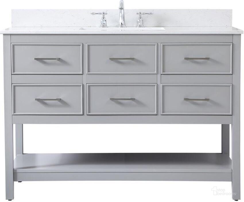 The appearance of Sinclaire 48 Inch Single Bathroom Vanity In Gray With Backsplash designed by Elegant Lighting in the traditional interior design. This gray piece of furniture  was selected by 1StopBedrooms from Sinclaire Collection to add a touch of cosiness and style into your home. Sku: VF19048GR-BS. Material: MDF. Product Type: Bathroom Vanity. Image1