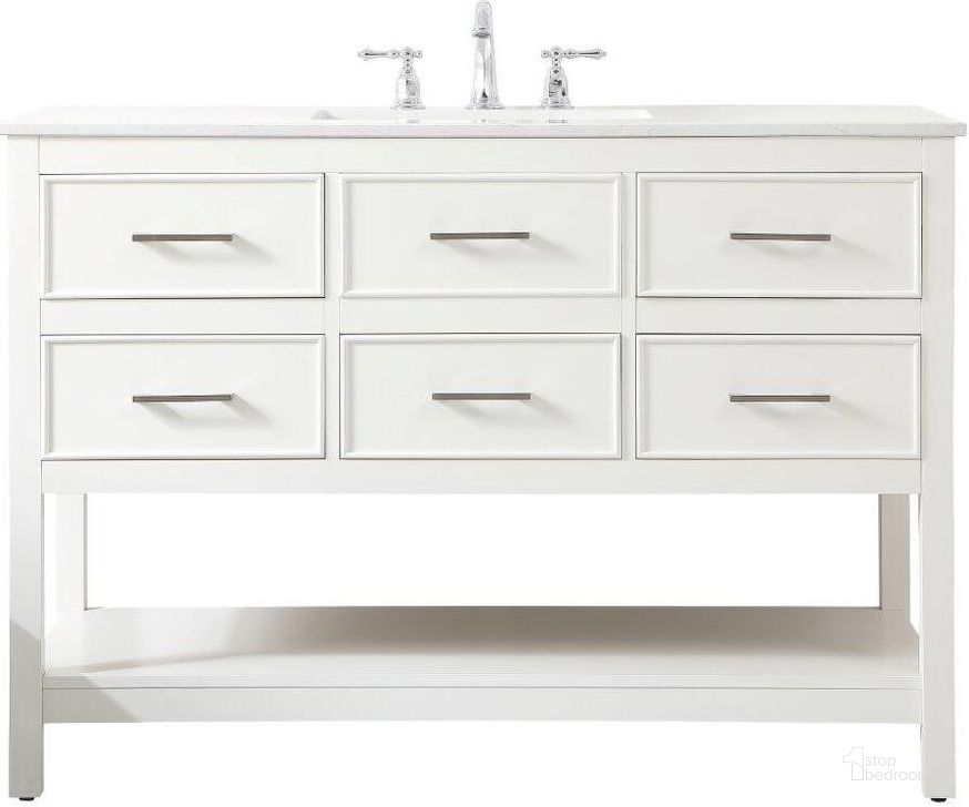 The appearance of Sinclaire 48 Inch Single Bathroom Vanity In White designed by Elegant Lighting in the traditional interior design. This white piece of furniture  was selected by 1StopBedrooms from Sinclaire Collection to add a touch of cosiness and style into your home. Sku: VF19048WH. Material: MDF. Product Type: Bathroom Vanity. Image1