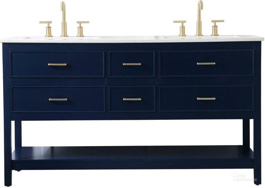 The appearance of Sinclaire 60 Inch Double Bathroom Vanity In Blue designed by Elegant Lighting in the traditional interior design. This blue piece of furniture  was selected by 1StopBedrooms from Sinclaire Collection to add a touch of cosiness and style into your home. Sku: VF19060DBL. Material: MDF. Product Type: Bathroom Vanity. Image1