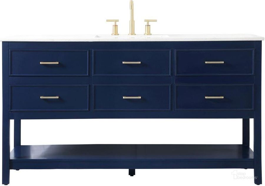 The appearance of Sinclaire 60 Inch Single Bathroom Vanity In Blue designed by Elegant Lighting in the traditional interior design. This blue piece of furniture  was selected by 1StopBedrooms from Sinclaire Collection to add a touch of cosiness and style into your home. Sku: VF19060BL. Material: MDF. Product Type: Bathroom Vanity. Image1