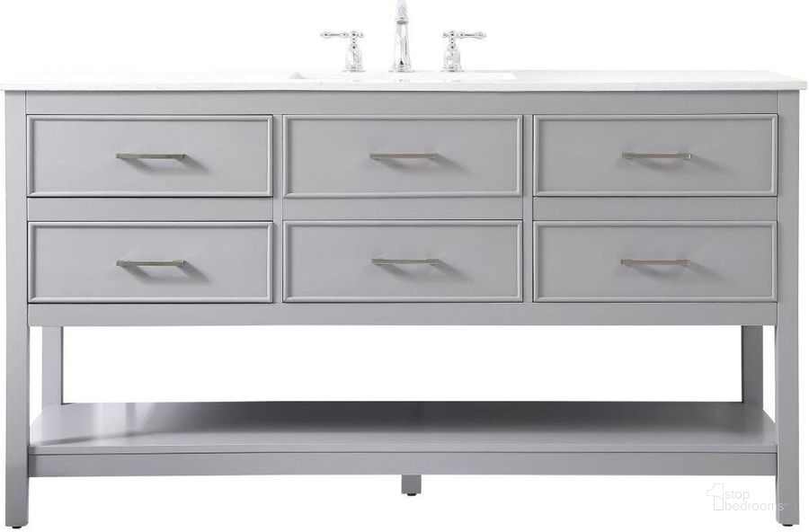 The appearance of Sinclaire 60 Inch Single Bathroom Vanity In Gray designed by Elegant Lighting in the traditional interior design. This gray piece of furniture  was selected by 1StopBedrooms from Sinclaire Collection to add a touch of cosiness and style into your home. Sku: VF19060GR. Material: MDF. Product Type: Bathroom Vanity. Image1