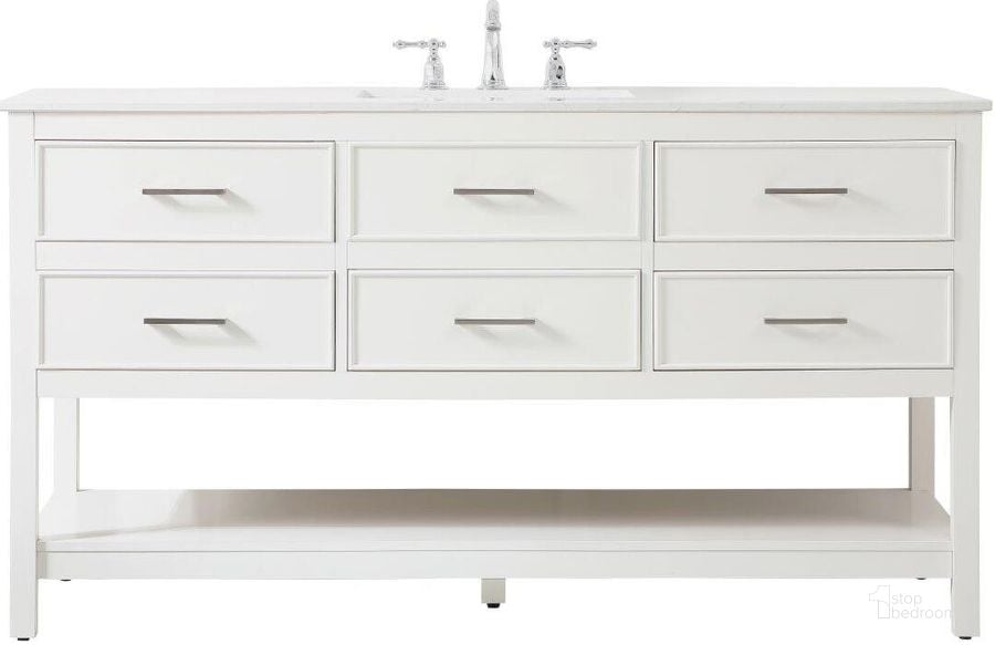 The appearance of Sinclaire 60 Inch Single Bathroom Vanity In White designed by Elegant Lighting in the traditional interior design. This white piece of furniture  was selected by 1StopBedrooms from Sinclaire Collection to add a touch of cosiness and style into your home. Sku: VF19060WH. Material: MDF. Product Type: Bathroom Vanity. Image1