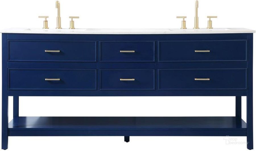 The appearance of Sinclaire 72 Inch Double Bathroom Vanity In Blue designed by Elegant Lighting in the traditional interior design. This blue piece of furniture  was selected by 1StopBedrooms from Sinclaire Collection to add a touch of cosiness and style into your home. Sku: VF19072DBL. Material: MDF. Product Type: Bathroom Vanity. Image1