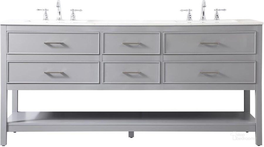 The appearance of Sinclaire 72 Inch Double Bathroom Vanity In Gray designed by Elegant Lighting in the traditional interior design. This gray piece of furniture  was selected by 1StopBedrooms from Sinclaire Collection to add a touch of cosiness and style into your home. Sku: VF19072DGR. Material: MDF. Product Type: Bathroom Vanity. Image1