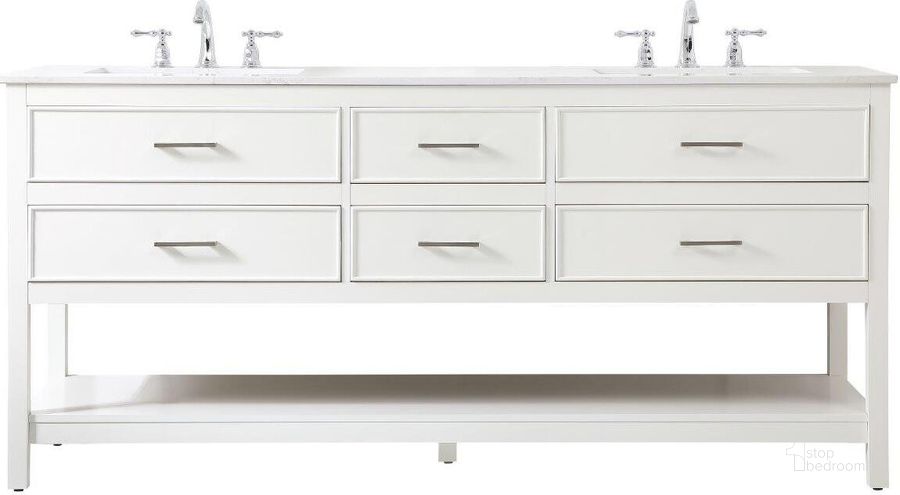 The appearance of Sinclaire 72 Inch Double Bathroom Vanity In White designed by Elegant Lighting in the traditional interior design. This white piece of furniture  was selected by 1StopBedrooms from Sinclaire Collection to add a touch of cosiness and style into your home. Sku: VF19072DWH. Material: MDF. Product Type: Bathroom Vanity. Image1