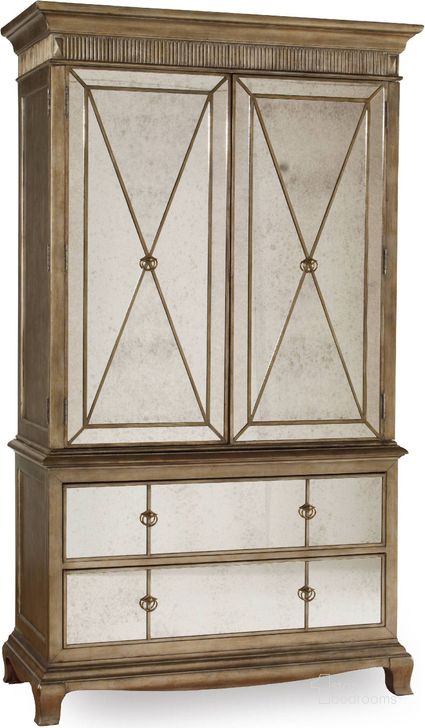 The appearance of Sanctuary Gray Visage Armoire designed by Hooker in the traditional interior design. This gray piece of furniture  was selected by 1StopBedrooms from Sanctuary Collection to add a touch of cosiness and style into your home. Sku: 3016-90113;3016-90114. Material: Wood. Product Type: Armoire. Image1