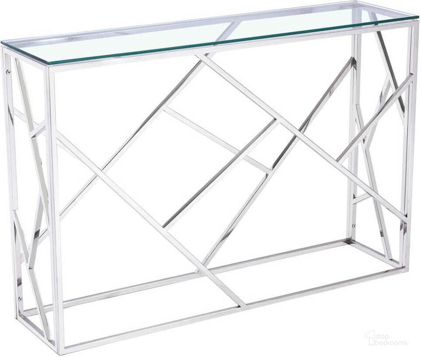 The appearance of Siren Silver Sofa Table designed by Uptown Club in the modern / contemporary interior design. This silver piece of furniture  was selected by 1StopBedrooms from Siren Collection to add a touch of cosiness and style into your home. Sku: GM1082. Product Type: Sofa Table. Material: Stainless Steel.