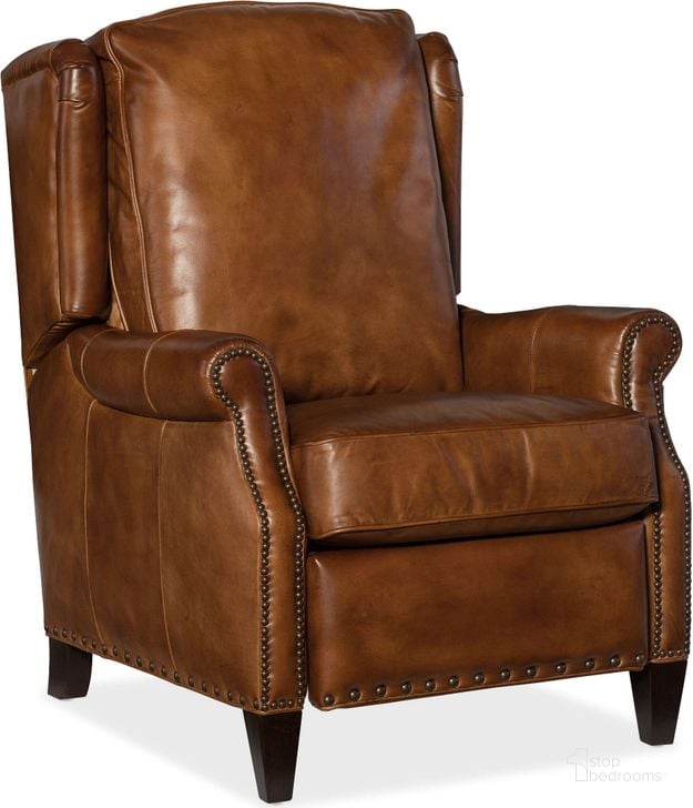 The appearance of Silas Checkmate Rook Leather Recliner designed by Hooker in the traditional interior design. This brown piece of furniture  was selected by 1StopBedrooms from Silas Collection to add a touch of cosiness and style into your home. Sku: RC273-086. Material: Leather. Product Type: Recliner. Image1