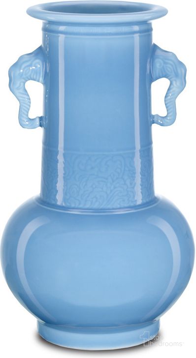 The appearance of Sky Blue Elephant Handles Vase designed by Currey & Company in the modern / contemporary interior design. This blue piece of furniture  was selected by 1StopBedrooms from Sky Blue Collection to add a touch of cosiness and style into your home. Sku: 1200-0608. Material: Porcelain. Product Type: Vase. Image1