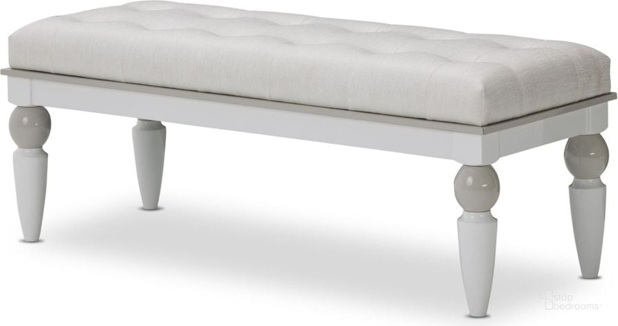 The appearance of Sky Tower White Cloud Bedside Bench designed by AICO in the transitional interior design. This white piece of furniture  was selected by 1StopBedrooms from Sky Tower Collection to add a touch of cosiness and style into your home. Sku: 9025694-108. Material: Wood. Product Type: Bench. Image1