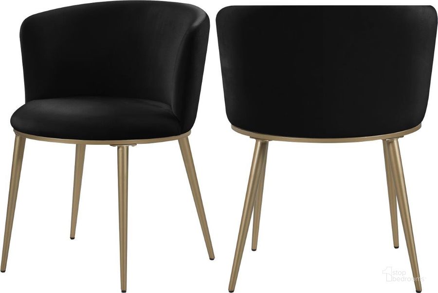 The appearance of Skylar Black Velvet Dining Chair 965Black-C Set of 2 designed by Meridian in the modern / contemporary interior design. This black velvet piece of furniture  was selected by 1StopBedrooms from Skylar Collection to add a touch of cosiness and style into your home. Sku: 965Black-C. Product Type: Dining Chair. Material: Velvet. Image1