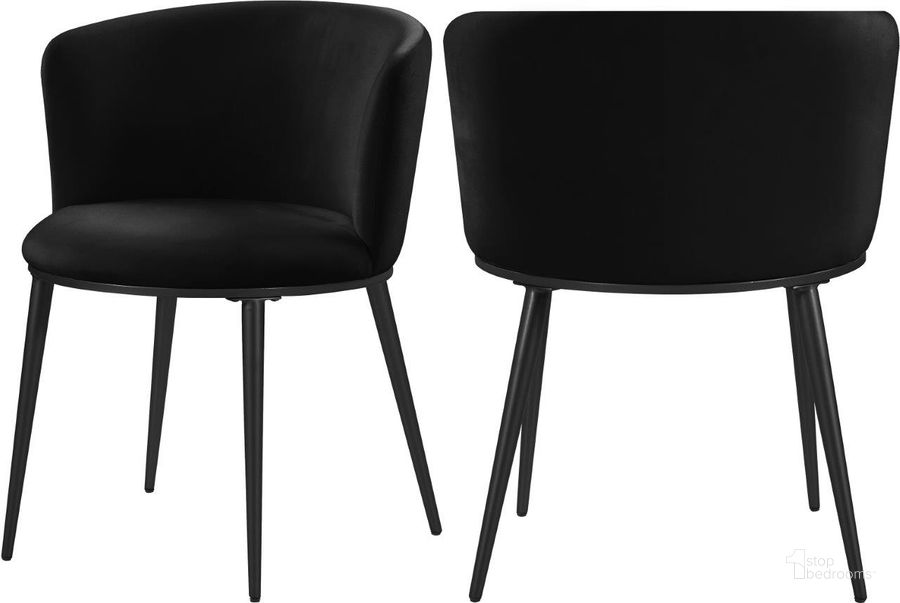 The appearance of Skylar Black Velvet Dining Chair 966Black-C Set of 2 designed by Meridian in the modern / contemporary interior design. This black velvet piece of furniture  was selected by 1StopBedrooms from Skylar Collection to add a touch of cosiness and style into your home. Sku: 966Black-C. Product Type: Dining Chair. Material: Velvet. Image1