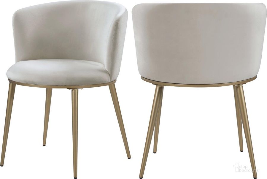 The appearance of Skylar Cream Velvet Dining Chair 965Cream-C Set of 2 designed by Meridian in the modern / contemporary interior design. This cream velvet piece of furniture  was selected by 1StopBedrooms from Skylar Collection to add a touch of cosiness and style into your home. Sku: 965Cream-C. Product Type: Dining Chair. Material: Velvet. Image1