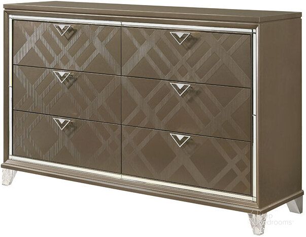 The appearance of Skylar Dresser designed by ACME in the modern / contemporary interior design. This champagne piece of furniture  was selected by 1StopBedrooms from Skylar Collection to add a touch of cosiness and style into your home. Sku: 25325. Material: Wood. Product Type: Dresser. Image1