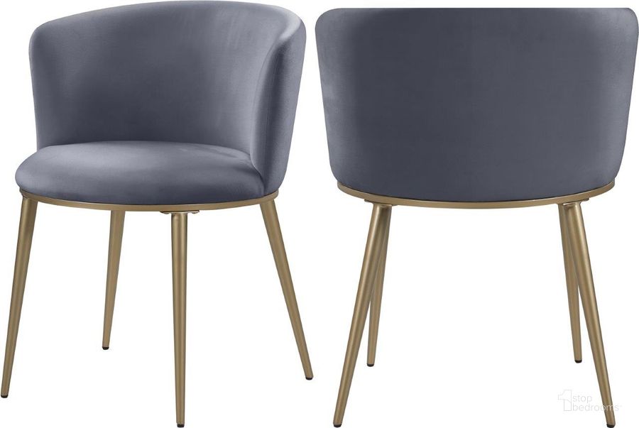 The appearance of Skylar Grey Velvet Dining Chair 965Grey-C Set of 2 designed by Meridian in the modern / contemporary interior design. This grey velvet piece of furniture  was selected by 1StopBedrooms from Skylar Collection to add a touch of cosiness and style into your home. Sku: 965Grey-C. Product Type: Dining Chair. Material: Velvet. Image1