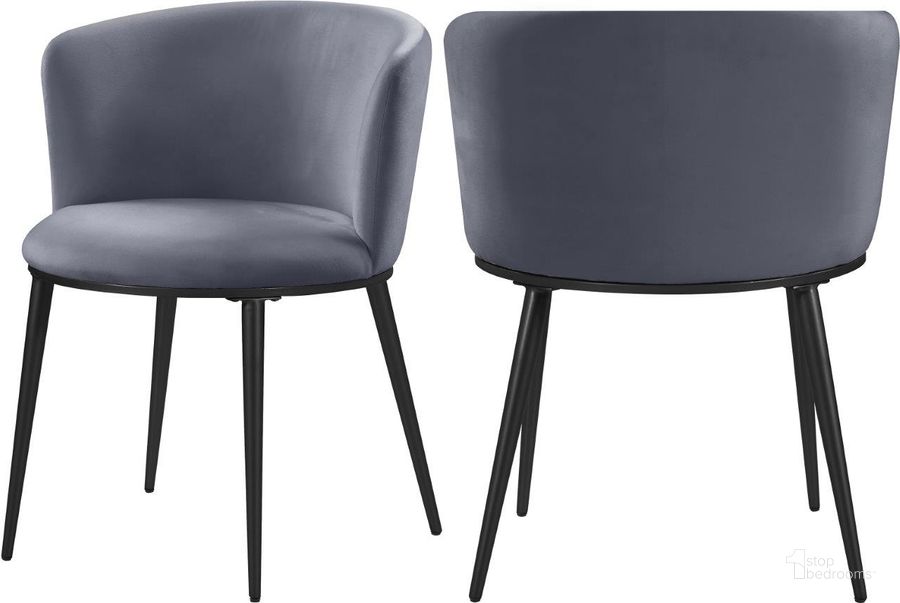 The appearance of Skylar Grey Velvet Dining Chair 966Grey-C Set of 2 designed by Meridian in the modern / contemporary interior design. This grey velvet piece of furniture  was selected by 1StopBedrooms from Skylar Collection to add a touch of cosiness and style into your home. Sku: 966Grey-C. Product Type: Dining Chair. Material: Velvet. Image1