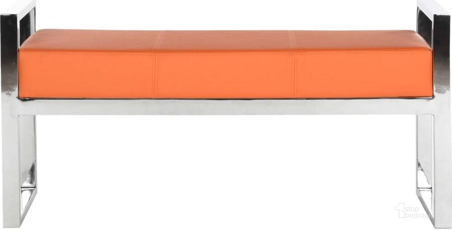 The appearance of Slade Orange and Chrome Bench designed by Safavieh in the modern / contemporary interior design. This orange piece of furniture  was selected by 1StopBedrooms from Slade Collection to add a touch of cosiness and style into your home. Sku: FOX2026C. Product Type: Bench. Material: Stainless Steel. Image1