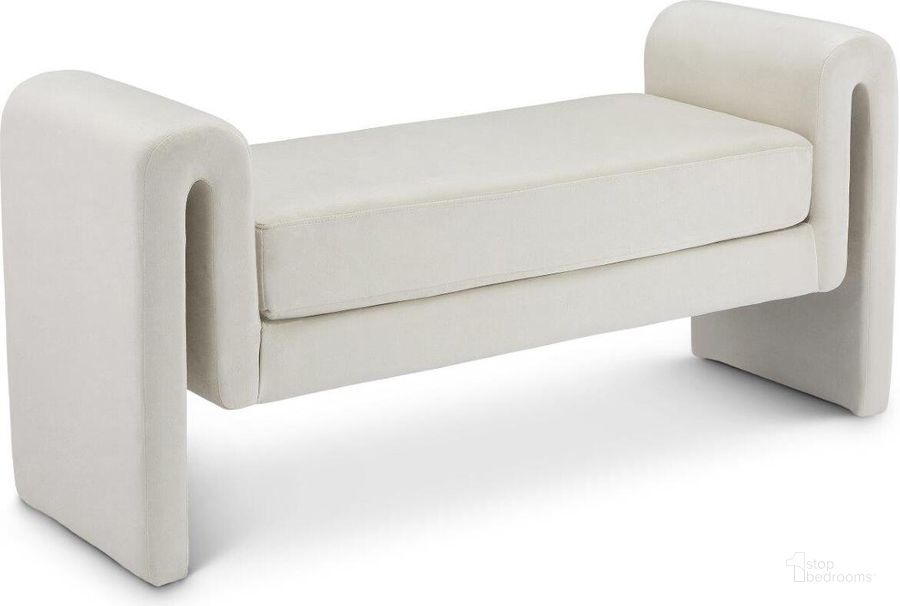 The appearance of Sloan Cream Velvet Bench 181Cream designed by Meridian in the modern / contemporary interior design. This cream velvet piece of furniture  was selected by 1StopBedrooms from Sloan Collection to add a touch of cosiness and style into your home. Sku: 181Cream. Material: Wood. Product Type: Bench. Image1