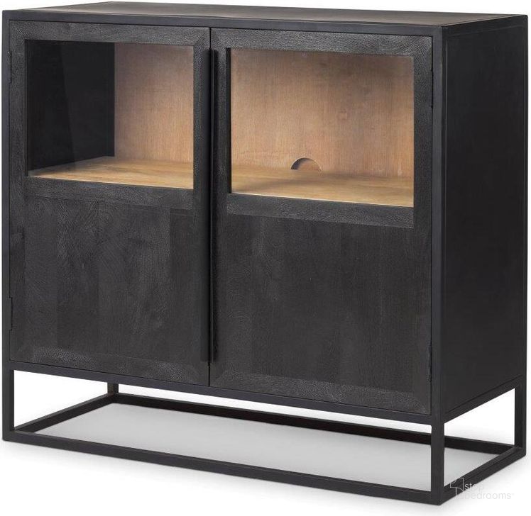 The appearance of Sloan Dark Wood With Black Metal Frame Accent Cabinet designed by Mercana in the country / farmhouse interior design. This black and brown piece of furniture  was selected by 1StopBedrooms from Sloan Collection to add a touch of cosiness and style into your home. Sku: 69887. Material: Wood. Product Type: Accent Cabinet. Image1