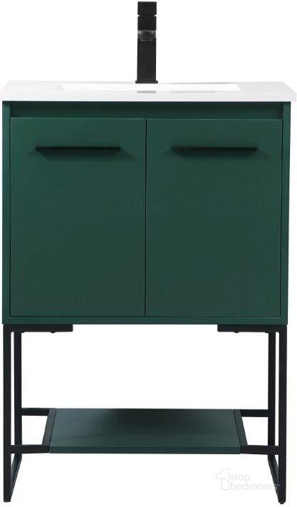 The appearance of Sloane 24 Inch Single Bathroom Vanity In Green designed by Elegant Lighting in the transitional interior design. This green piece of furniture  was selected by 1StopBedrooms from Sloane Collection to add a touch of cosiness and style into your home. Sku: VF42524MGN. Material: MDF. Product Type: Bathroom Vanity. Image1