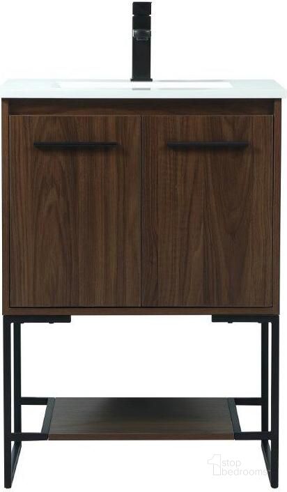 The appearance of Sloane 24 Inch Single Bathroom Vanity In Walnut designed by Elegant Lighting in the transitional interior design. This walnut piece of furniture  was selected by 1StopBedrooms from Sloane Collection to add a touch of cosiness and style into your home. Sku: VF42524MWT. Material: MDF. Product Type: Bathroom Vanity. Image1