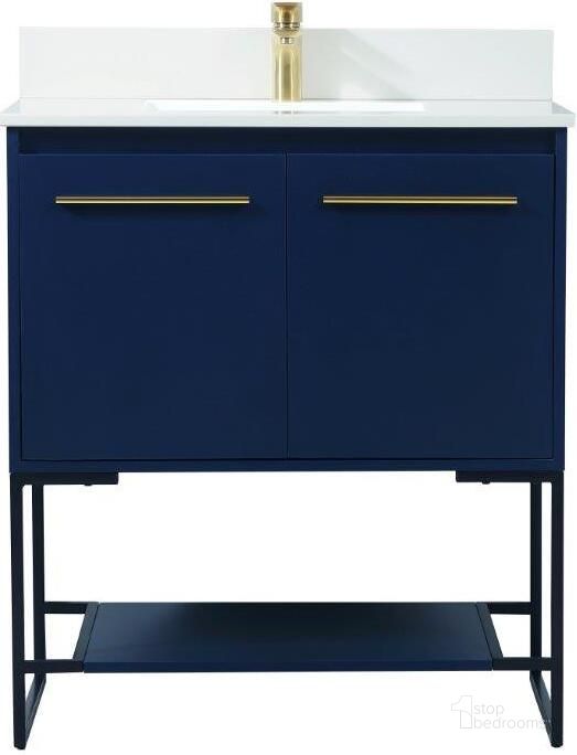 The appearance of Sloane 30 Inch Single Bathroom Vanity In Blue With Backsplash designed by Elegant Lighting in the transitional interior design. This blue piece of furniture  was selected by 1StopBedrooms from Sloane Collection to add a touch of cosiness and style into your home. Sku: VF42530MBL-BS. Material: MDF. Product Type: Bathroom Vanity. Image1