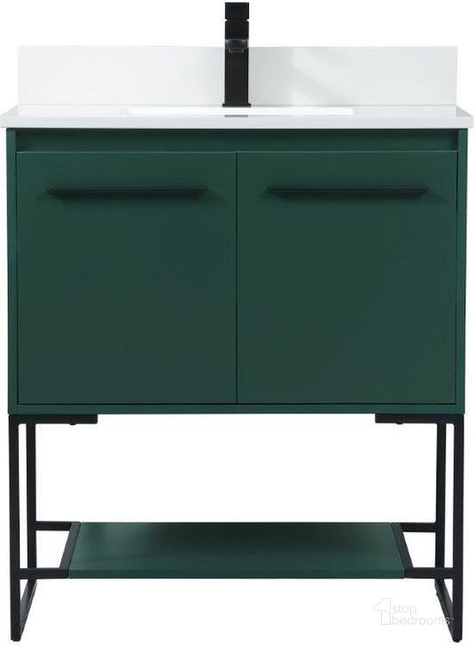 The appearance of Sloane 30 Inch Single Bathroom Vanity In Green With Backsplash designed by Elegant Lighting in the transitional interior design. This green piece of furniture  was selected by 1StopBedrooms from Sloane Collection to add a touch of cosiness and style into your home. Sku: VF42530MGN-BS. Material: MDF. Product Type: Bathroom Vanity. Image1