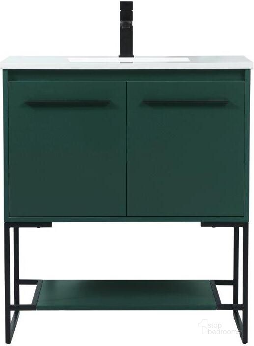 The appearance of Sloane 30 Inch Single Bathroom Vanity In Green designed by Elegant Lighting in the transitional interior design. This green piece of furniture  was selected by 1StopBedrooms from Sloane Collection to add a touch of cosiness and style into your home. Sku: VF42530MGN. Material: MDF. Product Type: Bathroom Vanity. Image1