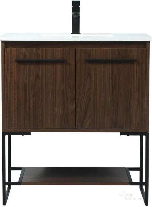 The appearance of Sloane 30 Inch Single Bathroom Vanity In Walnut designed by Elegant Lighting in the transitional interior design. This walnut piece of furniture  was selected by 1StopBedrooms from Sloane Collection to add a touch of cosiness and style into your home. Sku: VF42530MWT. Material: MDF. Product Type: Bathroom Vanity. Image1