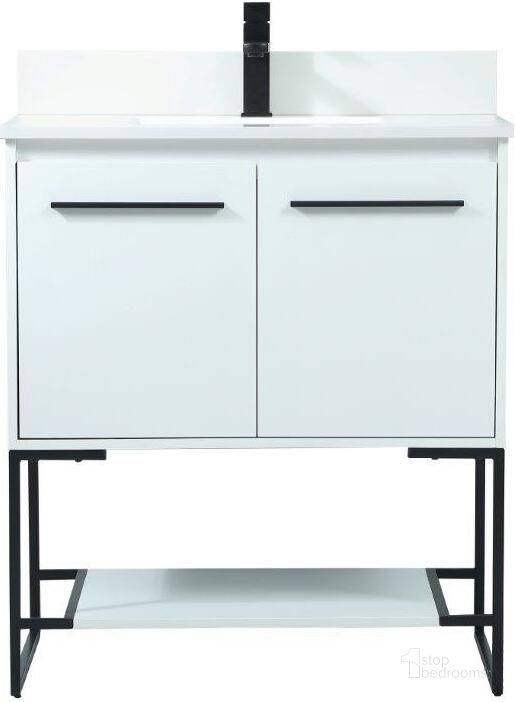 The appearance of Sloane 30 Inch Single Bathroom Vanity In White With Backsplash designed by Elegant Lighting in the transitional interior design. This white piece of furniture  was selected by 1StopBedrooms from Sloane Collection to add a touch of cosiness and style into your home. Sku: VF42530MWH-BS. Material: MDF. Product Type: Bathroom Vanity. Image1
