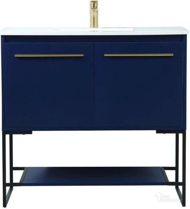 The appearance of Sloane 36 Inch Single Bathroom Vanity In Blue designed by Elegant Lighting in the transitional interior design. This blue piece of furniture  was selected by 1StopBedrooms from Sloane Collection to add a touch of cosiness and style into your home. Sku: VF42536MBL. Material: MDF. Product Type: Bathroom Vanity. Image1