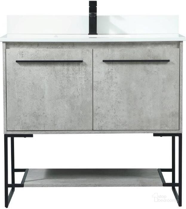 The appearance of Sloane 36 Inch Single Bathroom Vanity In Concrete Grey With Backsplash designed by Elegant Lighting in the transitional interior design. This grey piece of furniture  was selected by 1StopBedrooms from Sloane Collection to add a touch of cosiness and style into your home. Sku: VF42536MCG-BS. Material: MDF. Product Type: Bathroom Vanity. Image1