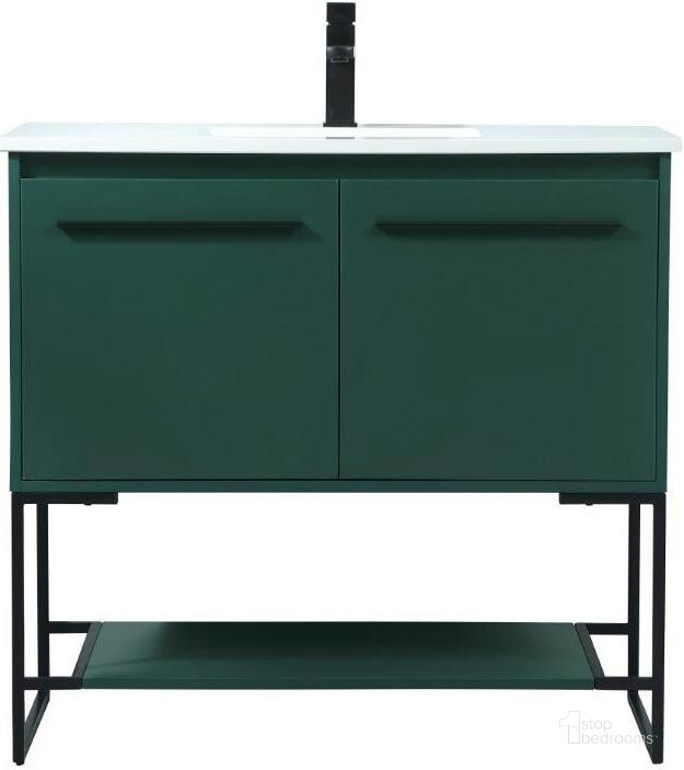 The appearance of Sloane 36 Inch Single Bathroom Vanity In Green designed by Elegant Lighting in the transitional interior design. This green piece of furniture  was selected by 1StopBedrooms from Sloane Collection to add a touch of cosiness and style into your home. Sku: VF42536MGN. Material: MDF. Product Type: Bathroom Vanity. Image1