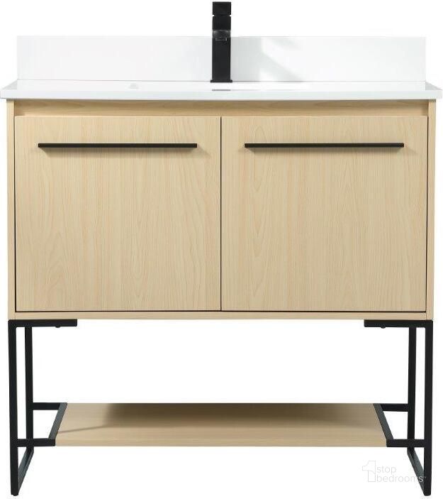 The appearance of Sloane 36 Inch Single Bathroom Vanity In Maple With Backsplash designed by Elegant Lighting in the transitional interior design. This maple piece of furniture  was selected by 1StopBedrooms from Sloane Collection to add a touch of cosiness and style into your home. Sku: VF42536MMP-BS. Material: MDF. Product Type: Bathroom Vanity. Image1