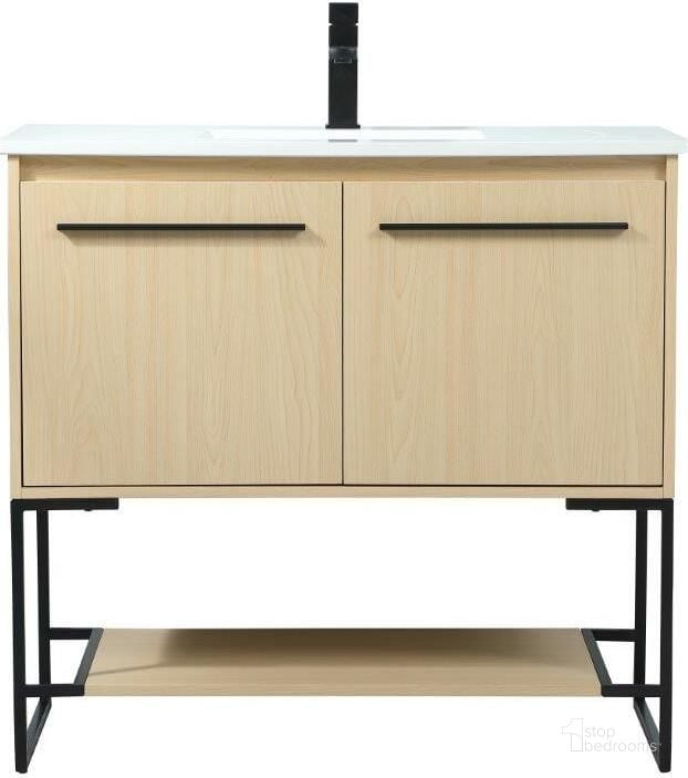 The appearance of Sloane 36 Inch Single Bathroom Vanity In Maple designed by Elegant Lighting in the transitional interior design. This maple piece of furniture  was selected by 1StopBedrooms from Sloane Collection to add a touch of cosiness and style into your home. Sku: VF42536MMP. Material: MDF. Product Type: Bathroom Vanity. Image1