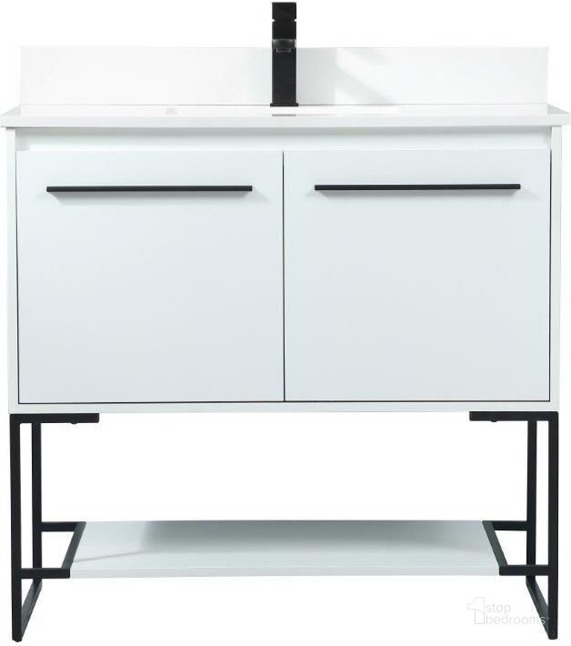 The appearance of Sloane 36 Inch Single Bathroom Vanity In White With Backsplash designed by Elegant Lighting in the transitional interior design. This white piece of furniture  was selected by 1StopBedrooms from Sloane Collection to add a touch of cosiness and style into your home. Sku: VF42536MWH-BS. Material: MDF. Product Type: Bathroom Vanity. Image1