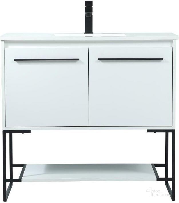 The appearance of Sloane 36 Inch Single Bathroom Vanity In White designed by Elegant Lighting in the transitional interior design. This white piece of furniture  was selected by 1StopBedrooms from Sloane Collection to add a touch of cosiness and style into your home. Sku: VF42536MWH. Material: MDF. Product Type: Bathroom Vanity. Image1