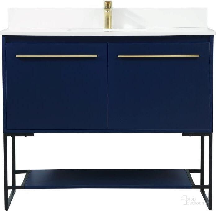 The appearance of Sloane 40 Inch Single Bathroom Vanity In Blue With Backsplash designed by Elegant Lighting in the transitional interior design. This blue piece of furniture  was selected by 1StopBedrooms from Sloane Collection to add a touch of cosiness and style into your home. Sku: VF42540MBL-BS. Material: MDF. Product Type: Bathroom Vanity. Image1
