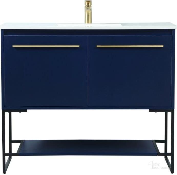 The appearance of Sloane 40 Inch Single Bathroom Vanity In Blue designed by Elegant Lighting in the transitional interior design. This blue piece of furniture  was selected by 1StopBedrooms from Sloane Collection to add a touch of cosiness and style into your home. Sku: VF42540MBL. Material: MDF. Product Type: Bathroom Vanity. Image1