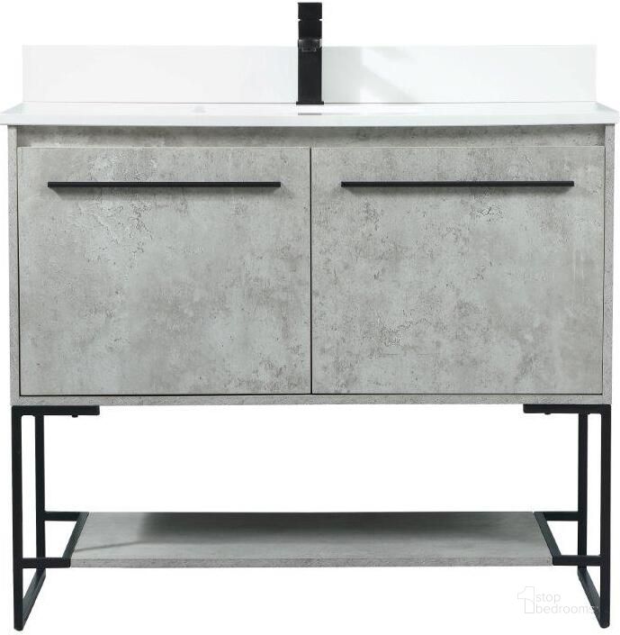 The appearance of Sloane 40 Inch Single Bathroom Vanity In Concrete Grey With Backsplash designed by Elegant Lighting in the transitional interior design. This grey piece of furniture  was selected by 1StopBedrooms from Sloane Collection to add a touch of cosiness and style into your home. Sku: VF42540MCG-BS. Material: MDF. Product Type: Bathroom Vanity. Image1