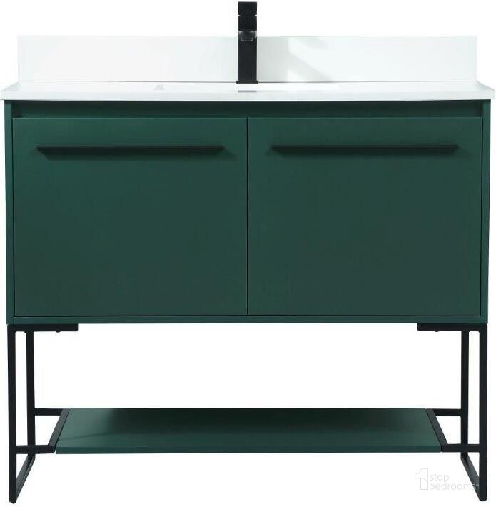 The appearance of Sloane 40 Inch Single Bathroom Vanity In Green With Backsplash designed by Elegant Lighting in the transitional interior design. This green piece of furniture  was selected by 1StopBedrooms from Sloane Collection to add a touch of cosiness and style into your home. Sku: VF42540MGN-BS. Material: MDF. Product Type: Bathroom Vanity. Image1