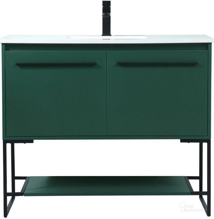 The appearance of Sloane 40 Inch Single Bathroom Vanity In Green designed by Elegant Lighting in the transitional interior design. This green piece of furniture  was selected by 1StopBedrooms from Sloane Collection to add a touch of cosiness and style into your home. Sku: VF42540MGN. Material: MDF. Product Type: Bathroom Vanity. Image1