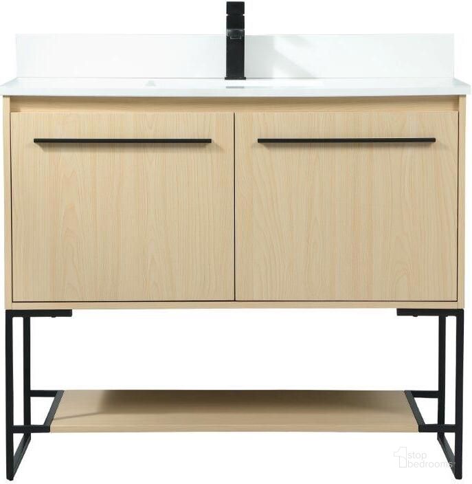 The appearance of Sloane 40 Inch Single Bathroom Vanity In Maple With Backsplash designed by Elegant Lighting in the transitional interior design. This maple piece of furniture  was selected by 1StopBedrooms from Sloane Collection to add a touch of cosiness and style into your home. Sku: VF42540MMP-BS. Material: MDF. Product Type: Bathroom Vanity. Image1
