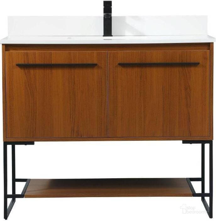 The appearance of Sloane 40 Inch Single Bathroom Vanity In Teak With Backsplash designed by Elegant Lighting in the transitional interior design. This teak piece of furniture  was selected by 1StopBedrooms from Sloane Collection to add a touch of cosiness and style into your home. Sku: VF42540MTK-BS. Material: MDF. Product Type: Bathroom Vanity. Image1