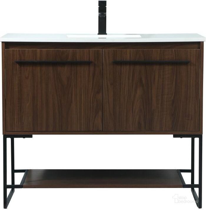 The appearance of Sloane 40 Inch Single Bathroom Vanity In Walnut designed by Elegant Lighting in the transitional interior design. This walnut piece of furniture  was selected by 1StopBedrooms from Sloane Collection to add a touch of cosiness and style into your home. Sku: VF42540MWT. Material: MDF. Product Type: Bathroom Vanity. Image1