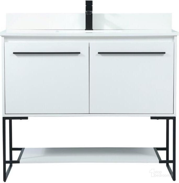 The appearance of Sloane 40 Inch Single Bathroom Vanity In White With Backsplash designed by Elegant Lighting in the transitional interior design. This white piece of furniture  was selected by 1StopBedrooms from Sloane Collection to add a touch of cosiness and style into your home. Sku: VF42540MWH-BS. Material: MDF. Product Type: Bathroom Vanity. Image1