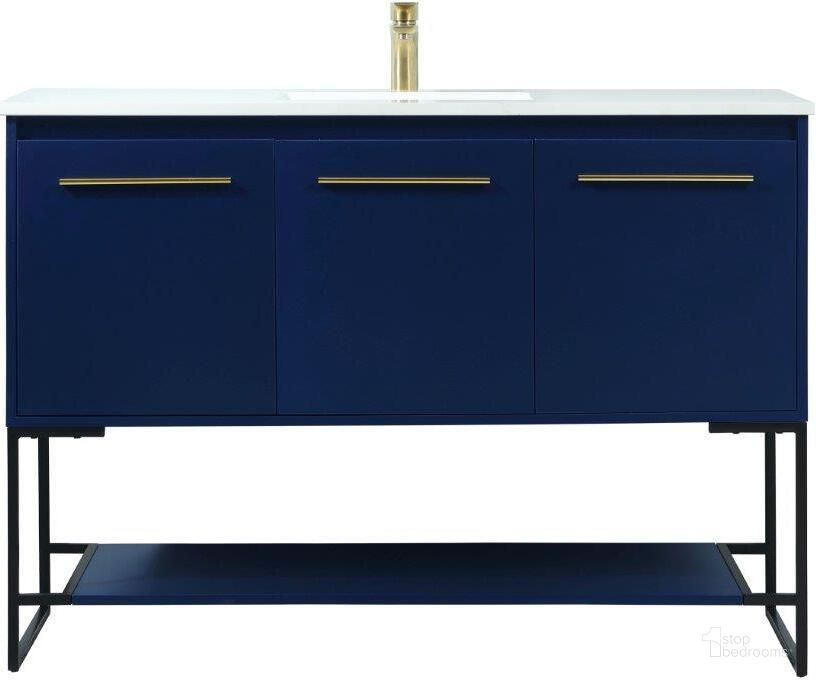 The appearance of Sloane 48 Inch Single Bathroom Vanity In Blue designed by Elegant Lighting in the transitional interior design. This blue piece of furniture  was selected by 1StopBedrooms from Sloane Collection to add a touch of cosiness and style into your home. Sku: VF42548MBL. Material: MDF. Product Type: Bathroom Vanity. Image1